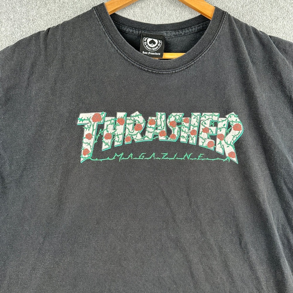 Thrasher T Shirt Mens XL Black Magazine Rose Logo Skateboard Graphic Tee